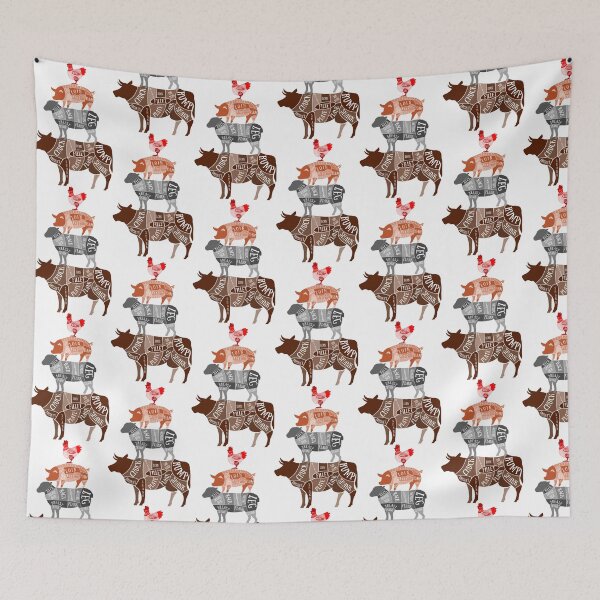 Item preview, Butcher Chart Sticker Shirt - Chicken Pig Sheep Cow - Funny Foodie BBQ Gift designed and sold by Origami Flamingo Co.
