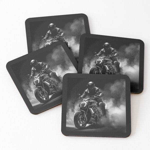 Item preview, Motorcycle Rider in Smoke – Black and White Biker Art designed and sold by inkoutninja.