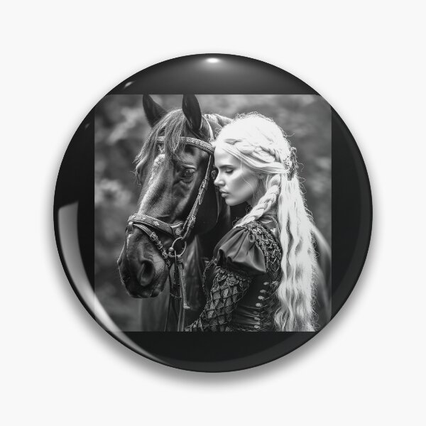 Item preview, Mystical Woman and Black Horse – Monochrome Fantasy Portrait designed and sold by inkoutninja.