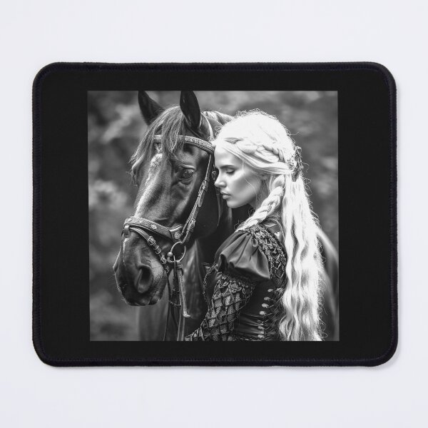 Item preview, Mystical Woman and Black Horse – Monochrome Fantasy Portrait designed and sold by inkoutninja.
