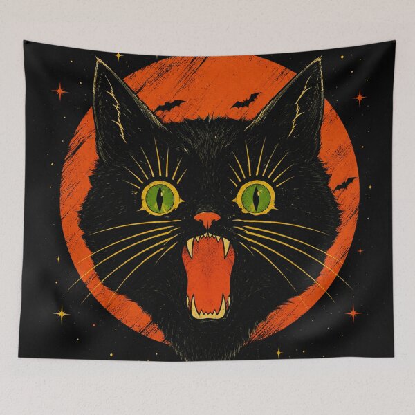 Item preview, Vintage Black Cat Halloween Art | Spooky Cat Illustration | Gothic Moon Wall Decor designed and sold by AbstractAuraArt.