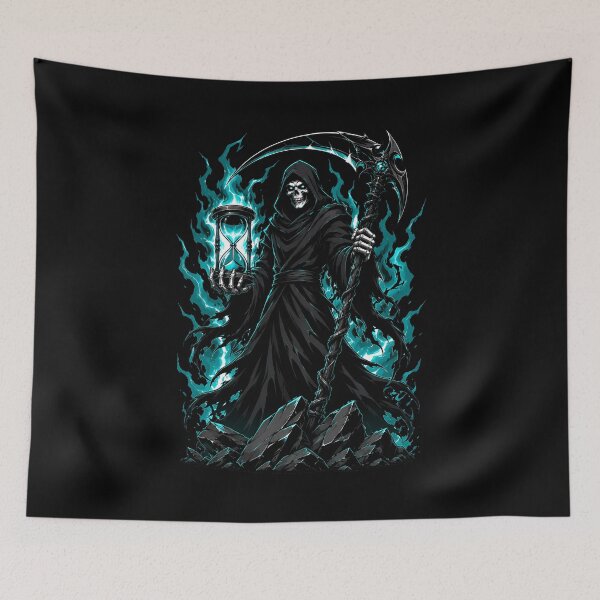 Item preview, Grim Reaper Holding Hourglass Amid Violent Teal Storm designed and sold by Tong4130.
