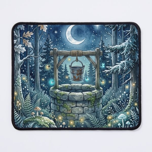 Item preview, Moonlit Woodland Well Watercolor Night Art designed and sold by CalmCapy Co.