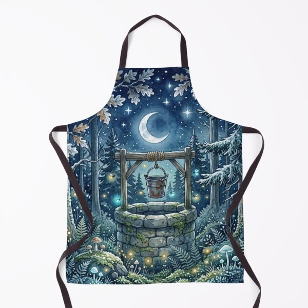 Item preview, Moonlit Woodland Well Watercolor Night Art designed and sold by CalmCapy Co.