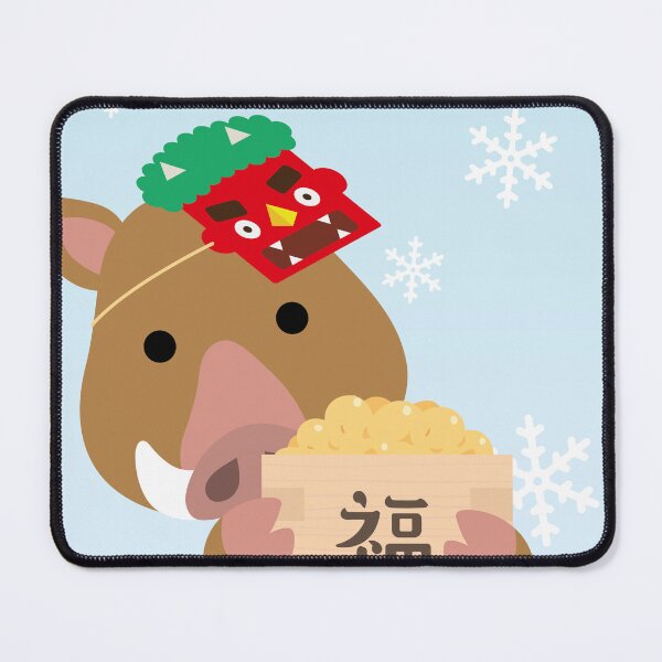 Item preview, A wild boar wearing an ogre mask and holding Setsubun beans designed and sold by OsakaYumeWorks.