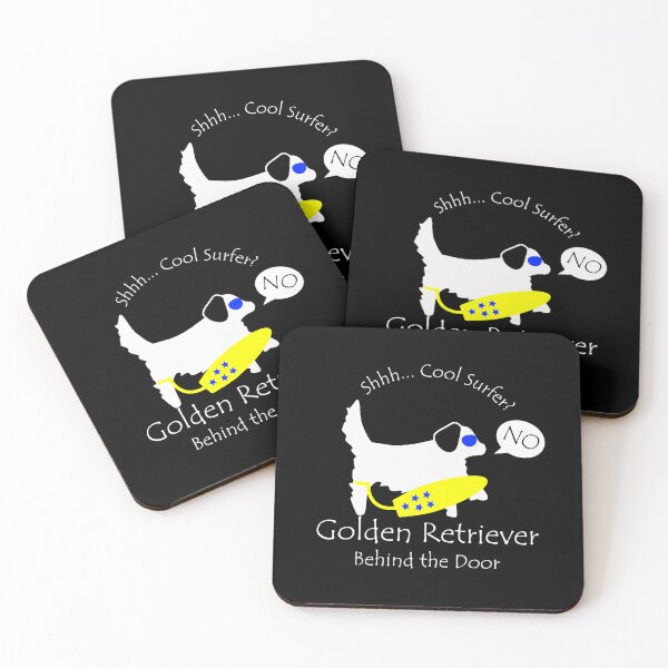 Item preview, Funny Golden Retriever Cool Surfer Behind the Door White Text designed and sold by Na7nasColorShop.