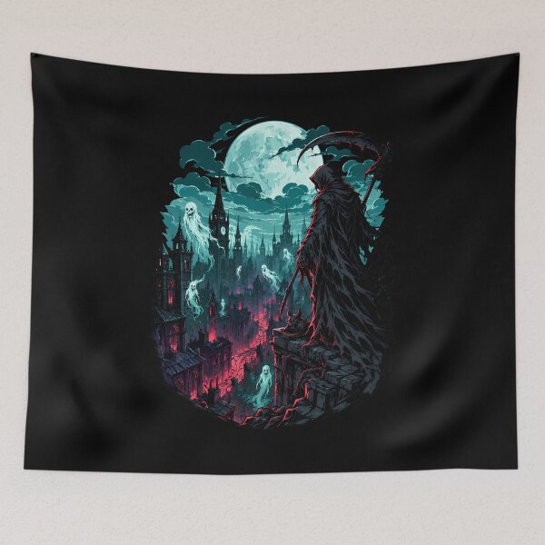 Item preview, Grim Reaper Watching Over Haunted Ruined Midnight City designed and sold by Tong4130.
