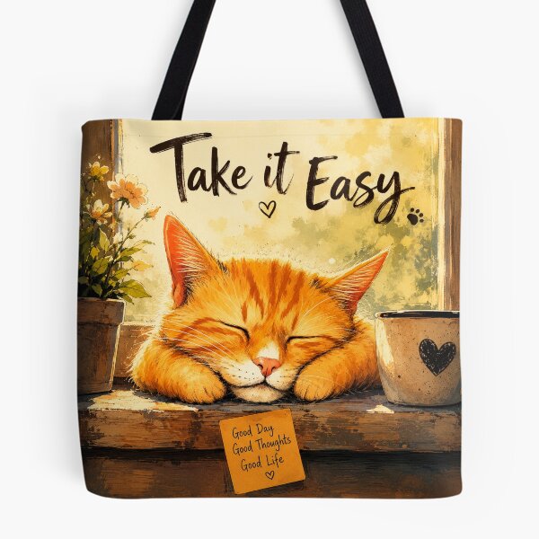 Item preview, Take It Easy Cat Art | Cute Sleeping Orange Cat Wall Decor | Cozy Cat Lover Gift designed and sold by AbstractAuraArt.