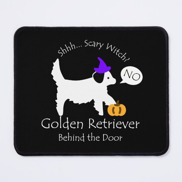 Item preview, Funny Golden Retriever Scary Witch Behind the Door White Text designed and sold by Na7nasColorShop.
