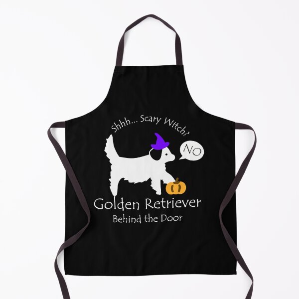 Item preview, Funny Golden Retriever Scary Witch Behind the Door White Text designed and sold by Na7nasColorShop.