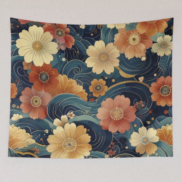 Item preview, Waves of Wildflowers (vintage rust multi blue) designed and sold by WeaveSphere.