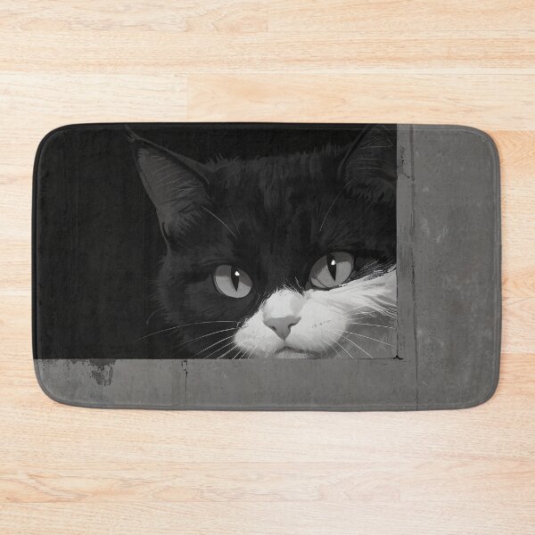 Item preview, Silent Watcher – Black and White Tuxedo Cat Minimalist Art designed and sold by KiraChie.