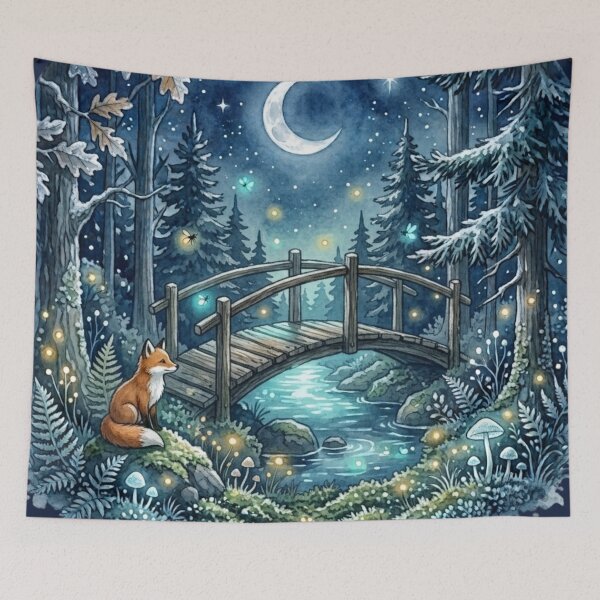Item preview, Moonlit Fairy Bridge Watercolor Night Art designed and sold by CalmCapy Co.