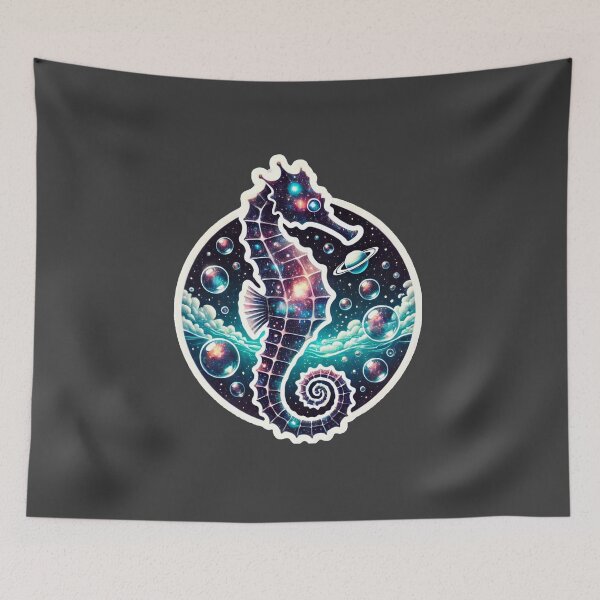 Item preview, Surreal Cosmic Seahorse Fantasy Galaxy Ocean Art Print designed and sold by PinUpPizzazz.