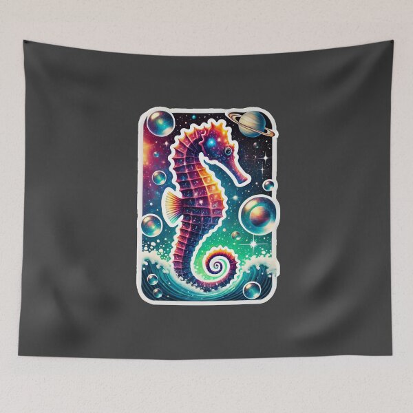 Item preview, Surreal Cosmic Seahorse Fantasy Galaxy Ocean Art Print designed and sold by PinUpPizzazz.