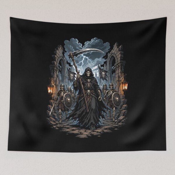 Item preview, Grim Reaper Leading Skeleton Army Through Haunted Streets designed and sold by Tong4130.