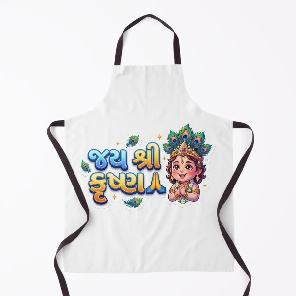 Aperçu de l'œuvre Autocollant Jai Shri Krishna | Dessin animé mignon de Krishna | Art spirituel hindou gujarati créée et vendue par BhaktiVerse.