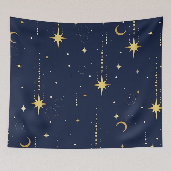 Item preview, Elegant Celestial Gold Stars & Crescent Moon Pattern | Midnight Blue Seamless Cosmic Design designed and sold by RJACreative.