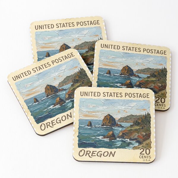 Artikelvorschau, Oregon US Postage Stamp Spachtel Painting State Art entworfen und verkauft von GymTanLaundry.