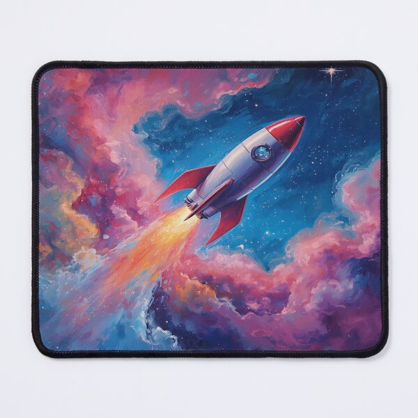 Item preview, Retro Space Rocket in a distant Pink Nebula designed and sold by EschatonGarden.
