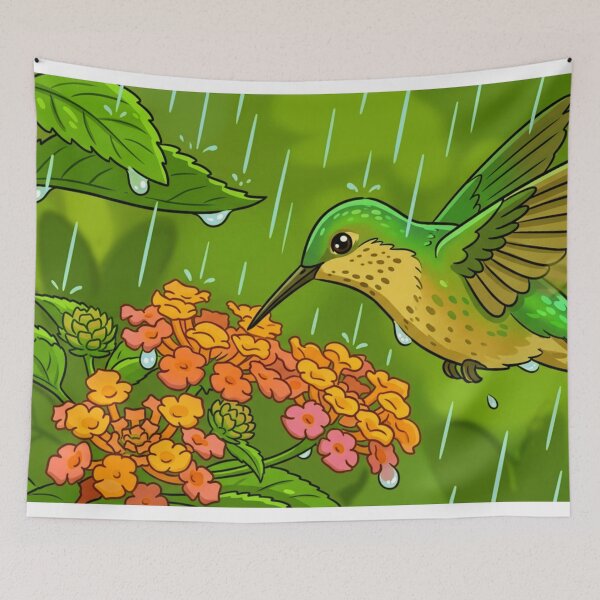 Item preview, Hummingbird and Lantana Blossoms in a Summer Rain designed and sold by BLUESKY11a.