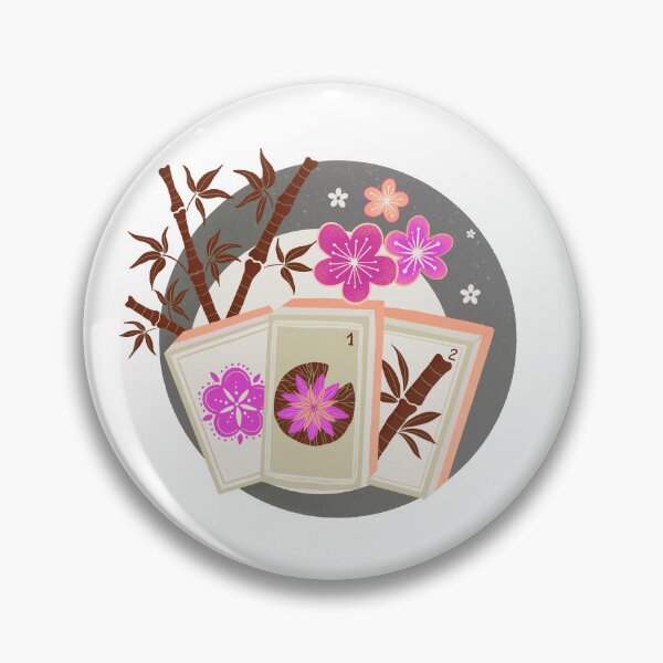 Item preview, Mahjong Garden - retro bubble badge - pink and gray designed and sold by Home Cyn Home.