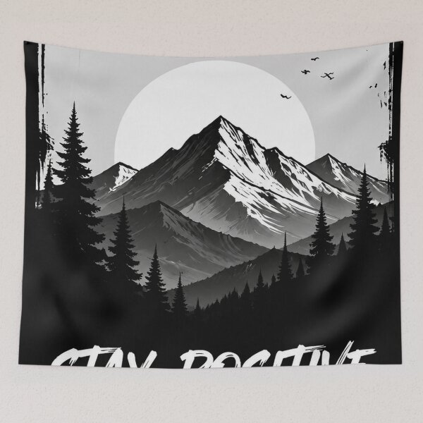 Item preview, Stay Positive Keep Going Mountain Adventure Motivational Nature T-Shirt | Minimal Black and White Wilderness Design designed and sold by NBT-NOVA.