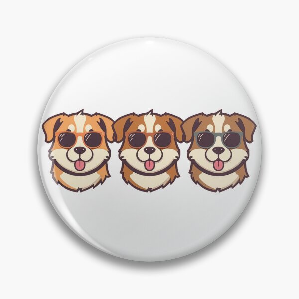 Item preview, Three Cartoon Dogs Sunglasses Retro Summer Badge designed and sold by The Curio Cabinet.