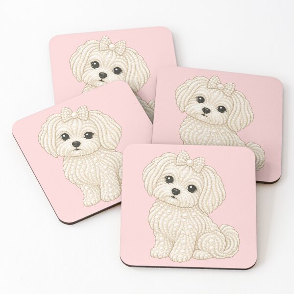 Item preview, Pearl Girly Puppy with Bow - Elegant Cute Maltese Dog designed and sold by pixiedustpaint.