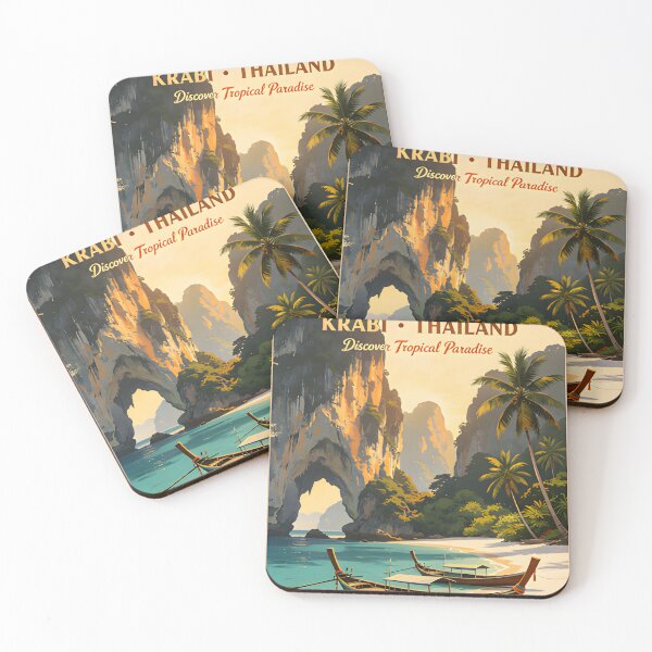 Item preview, Railay Beach Thailand Vintage Travel Poster Tropical Coastal Wall Art designed and sold by Spirit of Siam.