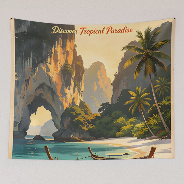 Item preview, Railay Beach Thailand Vintage Travel Poster Tropical Coastal Wall Art designed and sold by Spirit of Siam.