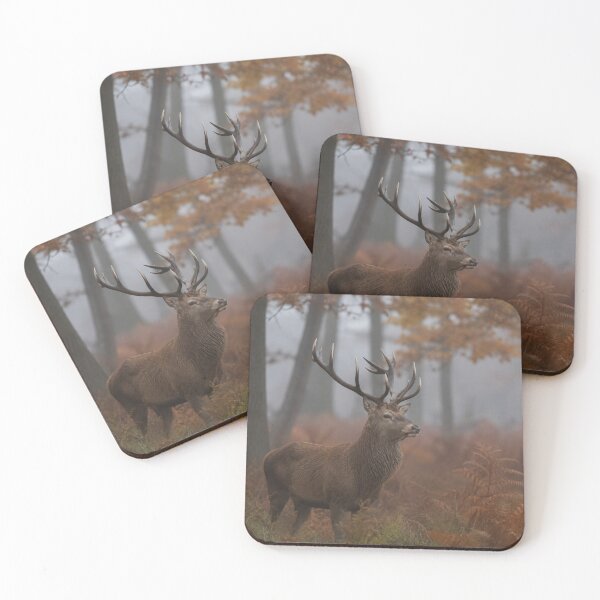 Item preview, Majestic Red Stag in Autumn Forest Mist – Wildlife Wall Art designed and sold by ApexAnimal Art.