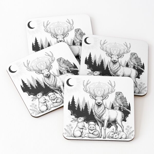 Item preview, Mystical Forest Animals Deer Fox Owl Rabbit Moon Witch Nature Art designed and sold by Krzepcia.