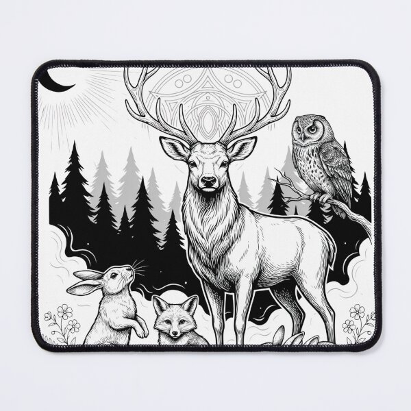 Item preview, Mystical Forest Animals Deer Fox Owl Rabbit Moon Witch Nature Art designed and sold by Krzepcia.