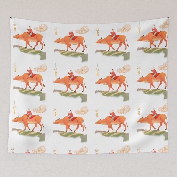Item preview, Cute Traditional Eastern Illustration – Child Riding Ox Aesthetic Art | Soft Vintage Cultural Design designed and sold by Emianartstudio.