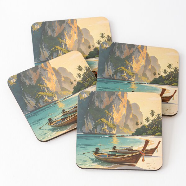 Item preview, Railay Beach Thailand Vintage Travel Poster Tropical Coastal Wall Art designed and sold by Spirit of Siam.