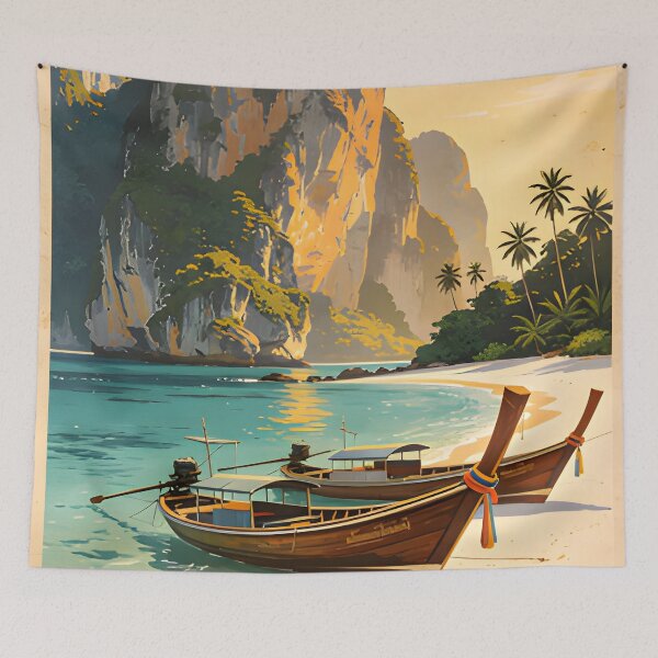 Item preview, Railay Beach Thailand Vintage Travel Poster Tropical Coastal Wall Art designed and sold by Spirit of Siam.