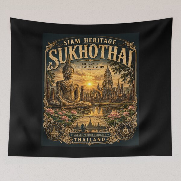 Item preview, Siam Heritage SukhoThai The dawn of Ancient Kingdom Thailand Black background,brafdesign  designed and sold by Brafdesign.