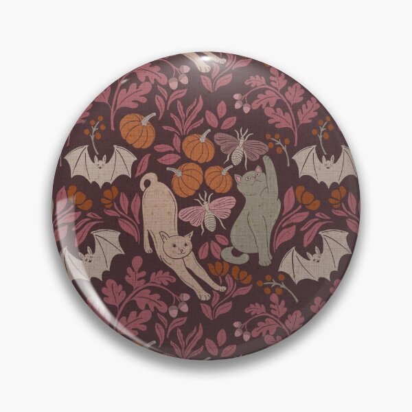 Item preview, Whimsical Halloween Woodland Cats Moths and Pumpkins Pattern designed and sold by DColourMuse.