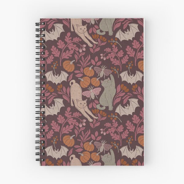 Item preview, Whimsical Halloween Woodland Cats Moths and Pumpkins Pattern designed and sold by DColourMuse.