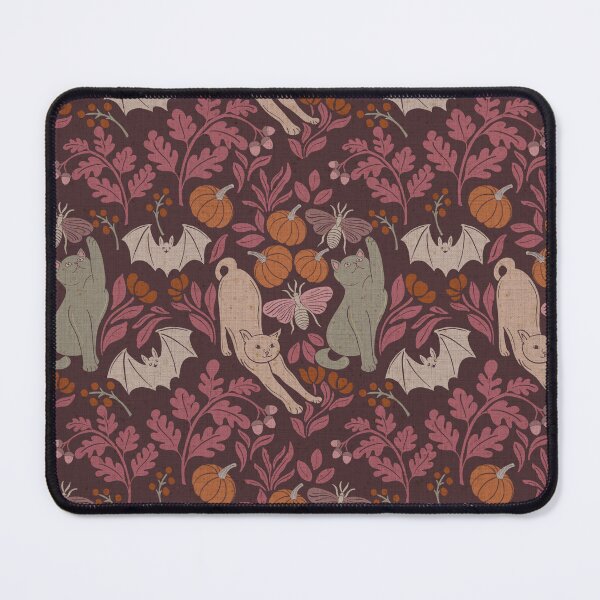 Item preview, Whimsical Halloween Woodland Cats Moths and Pumpkins Pattern designed and sold by DColourMuse.