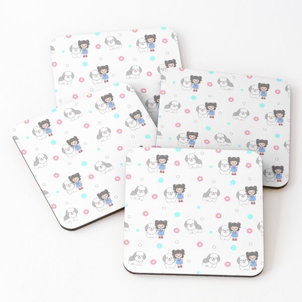 Item preview, Girl Hugging Old English Sheepdog Seamless Pattern designed and sold by nuchz.