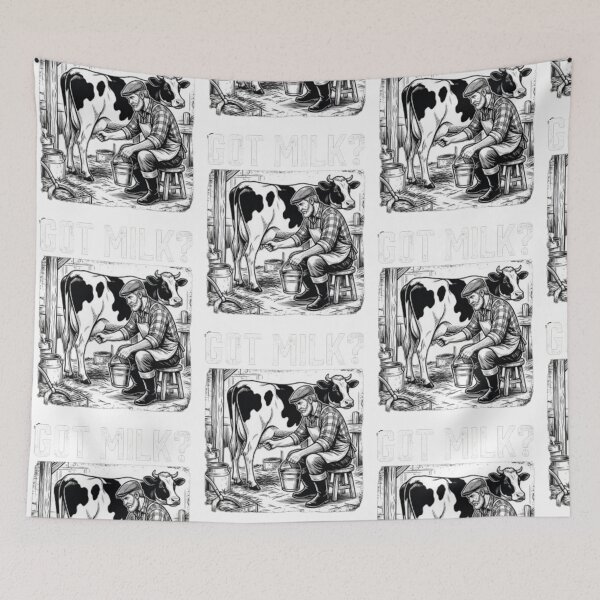 Item preview, Got Milk? – Vintage Farmer Milking Cow Woodcut Illustration designed and sold by RaresS.