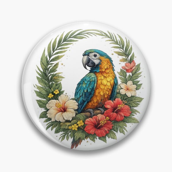 Item preview, Tropical Parrot in an Exotic Floral Wreath designed and sold by KM Design.