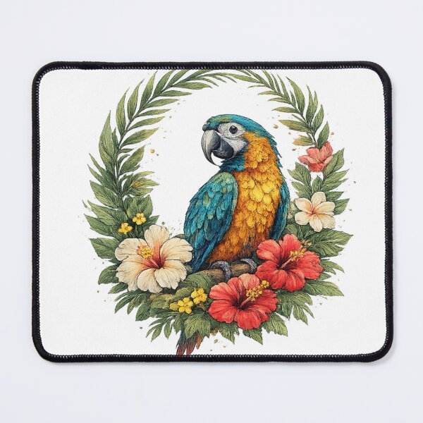 Item preview, Tropical Parrot in an Exotic Floral Wreath designed and sold by KM Design.