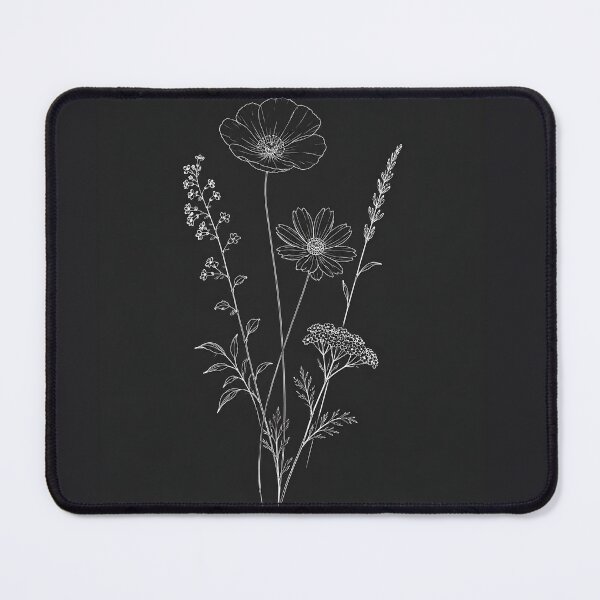 Item preview, Elegant White Wildflower Line Drawing on Black Background  designed and sold by ChubbyGoong.