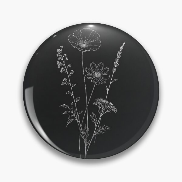 Item preview, Elegant White Wildflower Line Drawing on Black Background  designed and sold by ChubbyGoong.