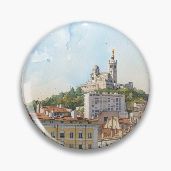 Item preview, Marseille Vieux-Port Watercolor — Notre-Dame de la Garde & Harbor Skyline designed and sold by M.ALK.Watercolor.