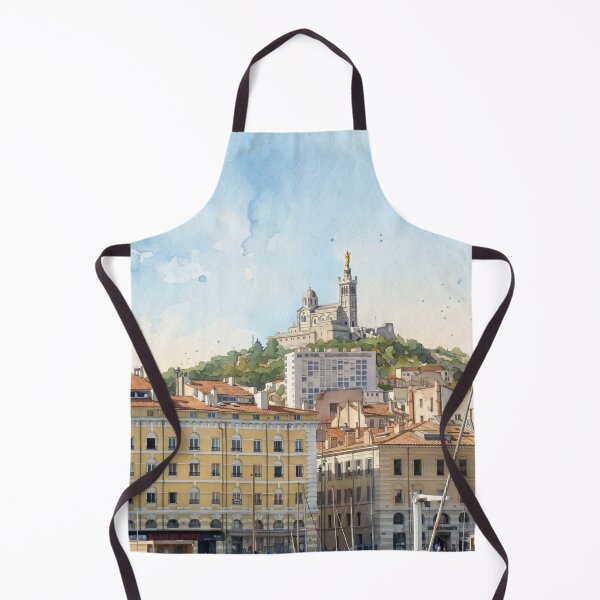 Item preview, Marseille Vieux-Port Watercolor — Notre-Dame de la Garde & Harbor Skyline designed and sold by M.ALK.Watercolor.