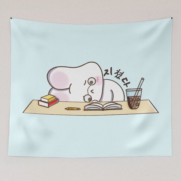 Item preview, Cute Kawaii Bunny Exhausted (지쳤다 - Ji-chyeot-da) Relatable Korean Pastel Chibi Aesthetic designed and sold by Kimchi-style-.